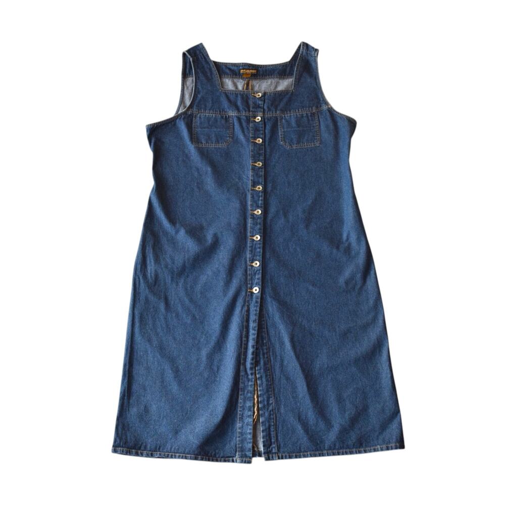 Vintage 90s Denim Button Front Midi Dress Plus Size 2x